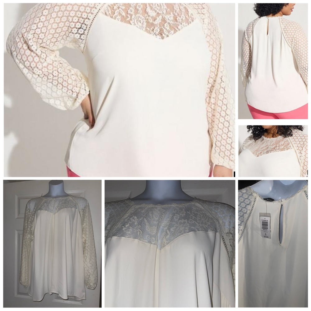 Torrid NWT Georgette Lace Mix Sleeve Top